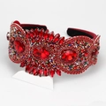 Baroque red velvet headband with large emerald-cut crystals and sparkling sequins - Red