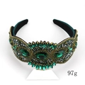 Luxury Baroque headband with emerald green crystals and velvet wrap, weight 97g - Green