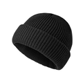 Classic black ribbed knit beanie with a folded cuff for winter warmth and hip-hop style - Black