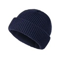 Navy blue ribbed knit watch cap with classic turn-up cuff design for winter - Navy Blue