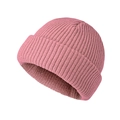 Unisex pink ribbed knit beanie with foldable cuff for winter warmth and hip-hop style - Pink