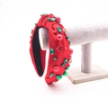 Dettaglio fascia natalizia rossa con nodo, strass colorati e perline decorative - Rosso