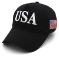 Black five-panel baseball cap with white USA embroidery and US flag patch - 013 USA Black