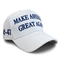 White baseball cap with blue embroidery featuring the text 45-47 on the side panel - 006 White with Navy Embroidery