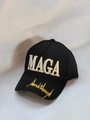 Black cotton baseball cap featuring embroidered MAGA logo and golden signature detail - 011 Black MAGA