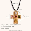 Collar de cruz de acero inoxidable chapado en oro 18K con cinco gemas de colores - Dorado - Zirconia Multicolor