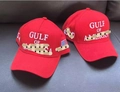 Red cotton baseball cap featuring Gulf of America embroidery and US flag patch - GULF Red Style