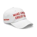 White cotton baseball cap with red MAGA embroidery and Victory side detail - 005 White with Red Embroidery