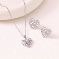Ins style heart necklace and stud earring set with textured lava metal finish - Jewelry Set / Silver