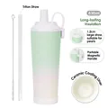 Mint green gradient 830ml ceramic lined tumbler with straw and magnetic handle - 830ml / Light Green Gradient