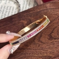 Rainbow gradient square gemstone bangle with gold plating and cubic zirconia accents - 58mm / Champagne Gold