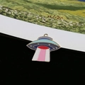 Macro detail of colorful enamel UFO pendant with striped beam for DIY jewelry - Colorful UFO (III)