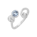 Modern S925 sterling silver open ring with light blue zircon and minimalist curved design - Size 15 (Open Adjustable) / Light Blue Zircon Rose Open Ring (JZ1763) / White Gold