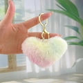 Porte-clés cœur en peluche dégradé rose jaune vert avec fermoir mousqueton doré - Coeur Coloré Avec Fermoir en Or