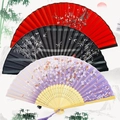 Driedelige Chinese vouwwaaier set in rood, zwart en lila met zijden kwastjes - Willekeurige Stijl Dameswaaier