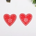 Two red wooden heart ornaments with white snowflake silk-screen printing for Christmas - Heart Shape Red Type 1