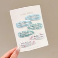 6-delige set haarclips voor meisjes met bloemen en strepen op een witte kaart - Cyaan 6St