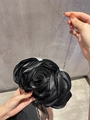 Elegant white 3D flower clutch bag with silver chain strap for formal wedding events - Black