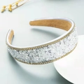 Luxurious wide white headband with sparkling crystals and fine golden chain details - White