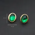 Vintage gold oval stud earrings with dark green resin inlay and 2.3cm height - Dark Green Translucent Gem Oval Studs (Silver Post-462)