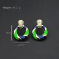 Retro-Creolen mit blauem und grünem Emaille-Spiralmuster in goldener Optik - Blau-Grün Spiral Dreifarbig Ring Stil (Silberstift-481)