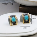 Vintage rectangular black enamel earrings with turquoise stone in golden frame - Black Enamel Rectangle with Turquoise Center Style (Silver Post-486)