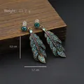 Vintage leaf drop earrings with blue gradient crystals in antique gold finish - Gradient Blue-Purple Rhinestone Leaf Dangle (Silver Post-485)