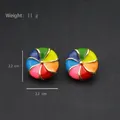 Retro rainbow enamel round stud earrings with gold finish, 2.2cm diameter - Rainbow Starburst Enamel Disk Style (Silver Post-454)
