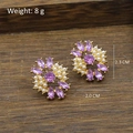 Vintage gold earrings with purple crystals and white pearls in floral radial pattern - Purple Marquise Stone & Pearl Starburst Flower (Silver Post-460)