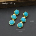 Vintage gold drop earrings featuring three tiered turquoise stones with detailed dimensions - Bright Blue Veined Turquoise Triple Bead Dangle (Silver Post-495)