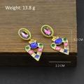 Vintage gold-tone earrings with multi-color gemstones in a heart drop design - Iridescent Stone & Multicolored Gem Heart Frame (Silver Post-498)