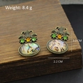 Retro bronze earrings featuring iridescent abalone shell and colorful rhinestones - Bronze Crown Hollow Abalone Shell Iridescent (Silver Post-458)
