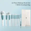 Blue and white 12-piece makeup brush set with marble handle and white envelope bag - 12Pcs Brush Set With White Envelope Bag