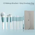 12-piece makeup brush set with marble handles and gray envelope pouch in cyan - 12Pcs Brush Set With Grey Envelope Bag