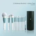 Blue and white 12pcs makeup brush set with marble handles and green storage case - 12Pcs Brush Set With Green Storage Bucket