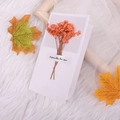 Detail of handmade greeting card with bright orange dried flowers on white fluffy background - Orange Crystal Grass Style