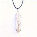 Handmade silver wire tree of life wrap on rose quartz hexagonal crystal pendant - White Crystal