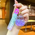 Purple gradient liquid cat keychain with flowing glitter and star sequins inside - Gradient Rope [Purple] Luminous Lucky Cat