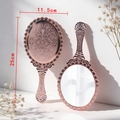 Vintage rose gold handheld makeup mirror with intricate European vine carvings - 25*11.5cm / Electroplated Champagne Gold