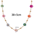 Colorful floral beaded choker necklace in gold with 38+5cm adjustable length - Colorful Beaded Flower Necklace (H6143)