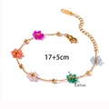 Colorful floral beaded bracelet with golden chain and lobster clasp, length 17+5cm - Colorful Beaded Flower Bracelet (E153)