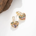 Golden heart drop earrings with rainbow cubic zirconia stones and huggie closure - Heart Colorful Rhinestone Earrings