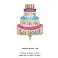 Three-tier cream cake foil balloon with colorful candles for birthday party decor - Matte Three-tier Birthday Cake