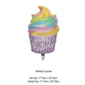 Cupcake shaped aluminum foil balloon with Happy Birthday print for party decor - Matte Purple Colorful Cupcake