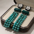 2603263 Vintage Green Beaded Flower Earrings