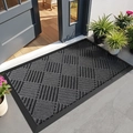 Dark grey heavy duty polypropylene door mat with geometric stripes and rubber backing - Woven Stripe-Deep Gray (TPE Bottom)