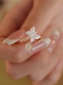 Elegant gold butterfly ring with white shell finish and soft yellow bead detail - Butterfly Style (Bead 6mm B)