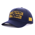 Navy blue five-panel baseball cap with yellow letter embroidery and USA flag patch - Adjustable / Navy Blue