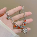 Colorful beaded choker with silver chain and textured heart pendant for summer styling - Colorful Beaded Heart Necklace