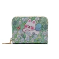 Floral accordion card wallet with cute rabbit print and golden zipper closure - 9-Card - Green Floral Rabbit
